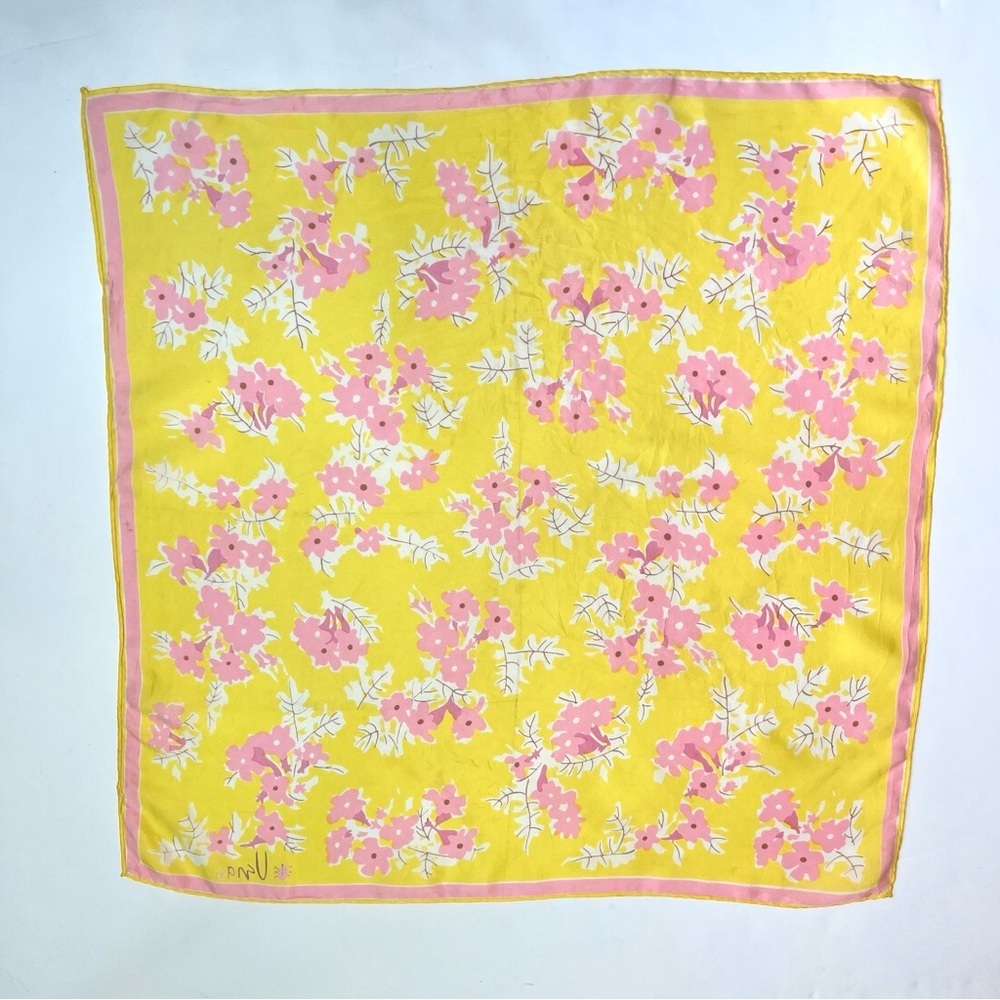 Vintage Vera Neumann Yellow Pink Floral Scarf - Picture 4 of 11